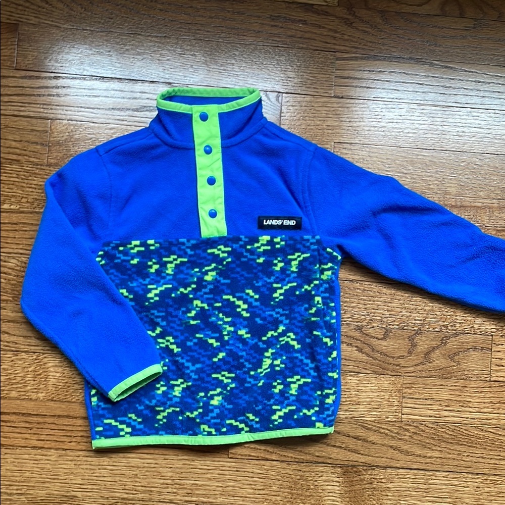 Lands' End Blue and Green Fleece Hoodie